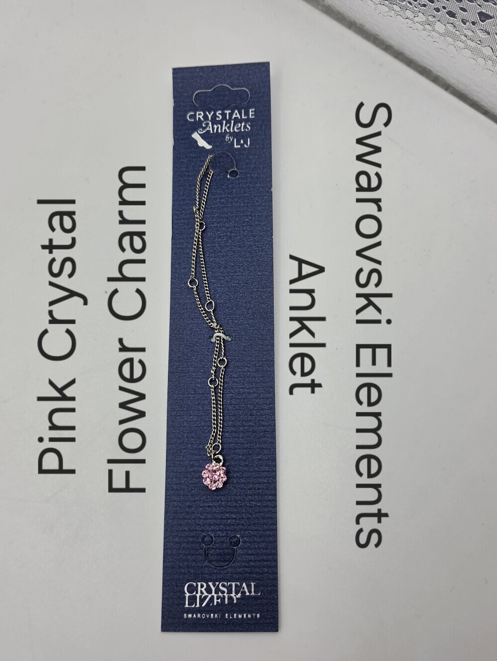 Crystal Anklet Swarovski Elements Pink Flower Charm Silver Tone NWT Summer